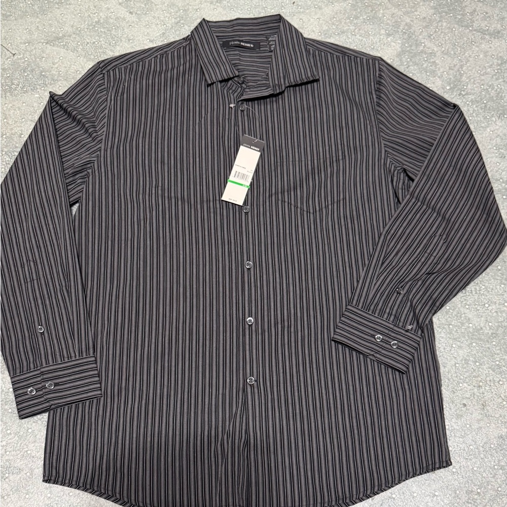Elegant Black Striped Men's Button Down Shirt